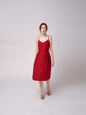 Đầm Dây Vải Tơ Xước Đỏ
