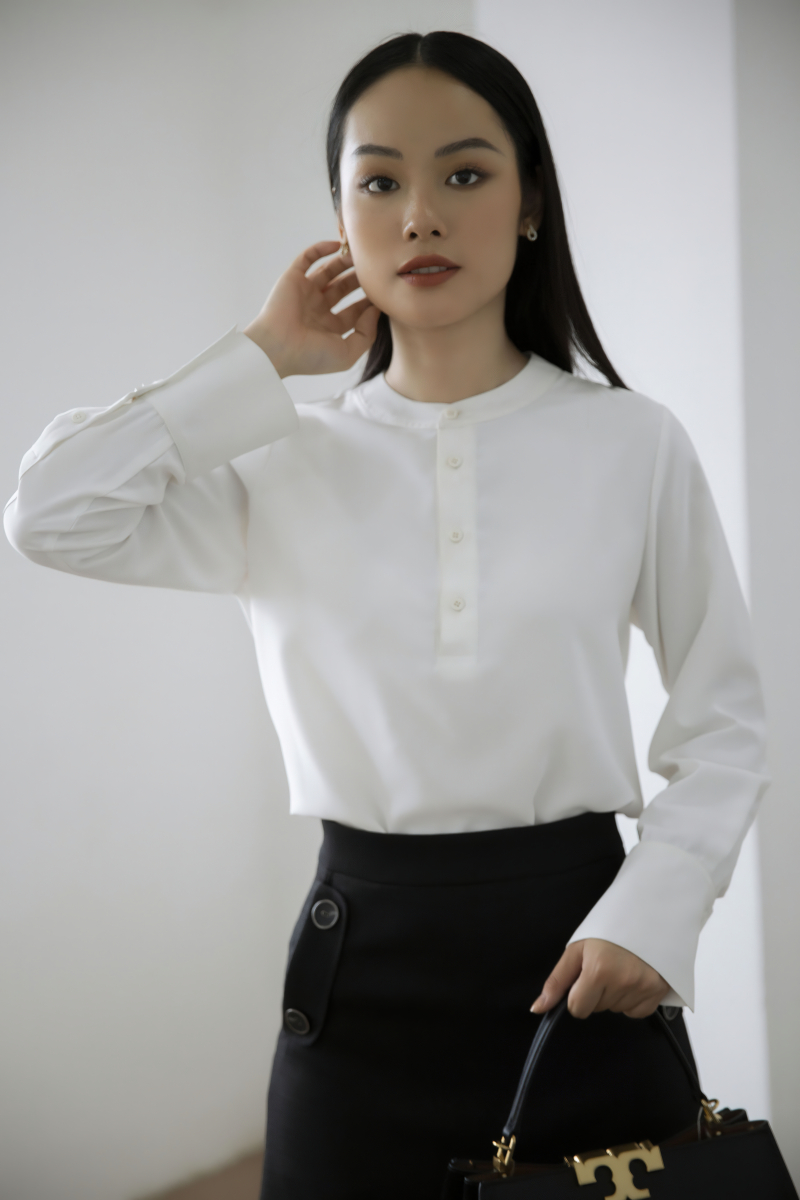 Áo sơ mi basic cổ trụ - trắng