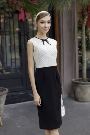 Đầm cộc tay phối ren đính nơ