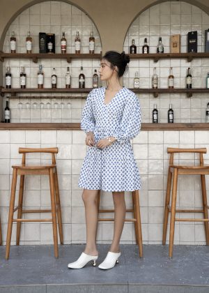 Azure Petal V-Neck Dress
