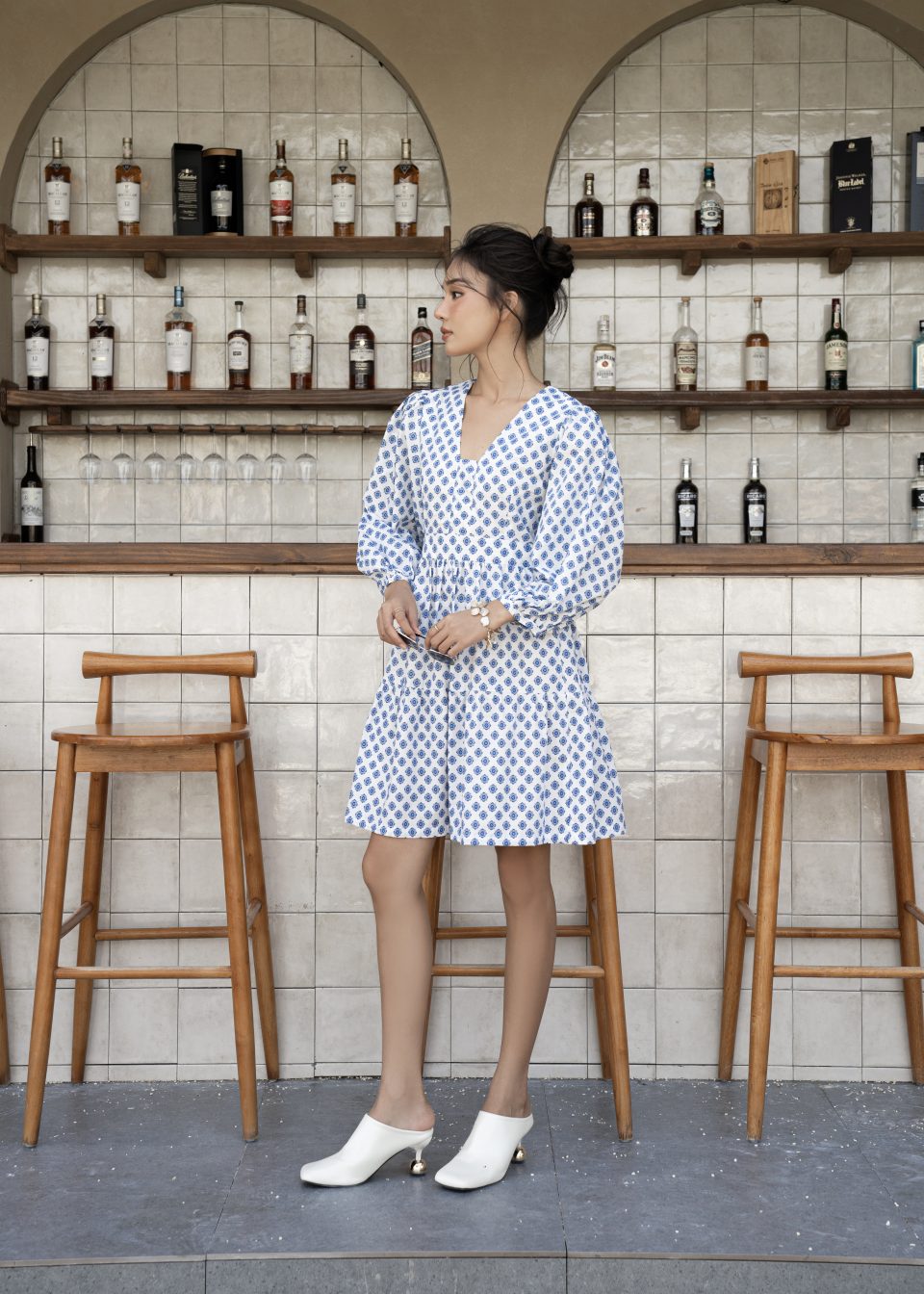 Azure Petal V-Neck Dress