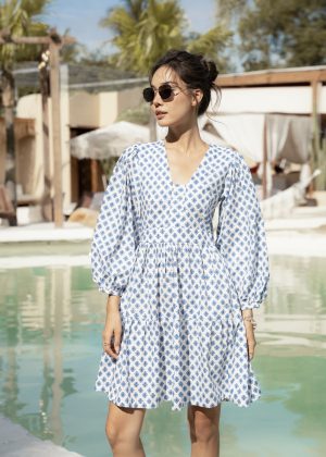 Azure Petal V-Neck Dress