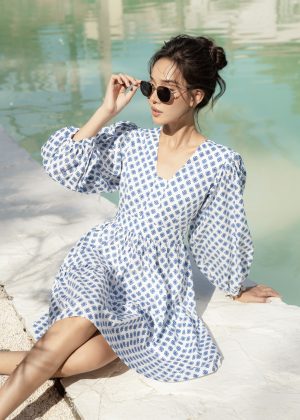 Azure Petal V-Neck Dress