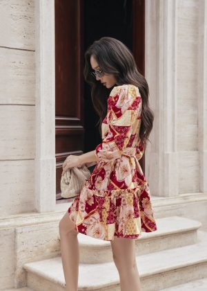 Crimson Mosaic Mini Dress