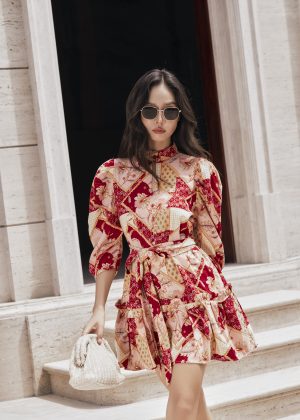 Crimson Mosaic Mini Dress