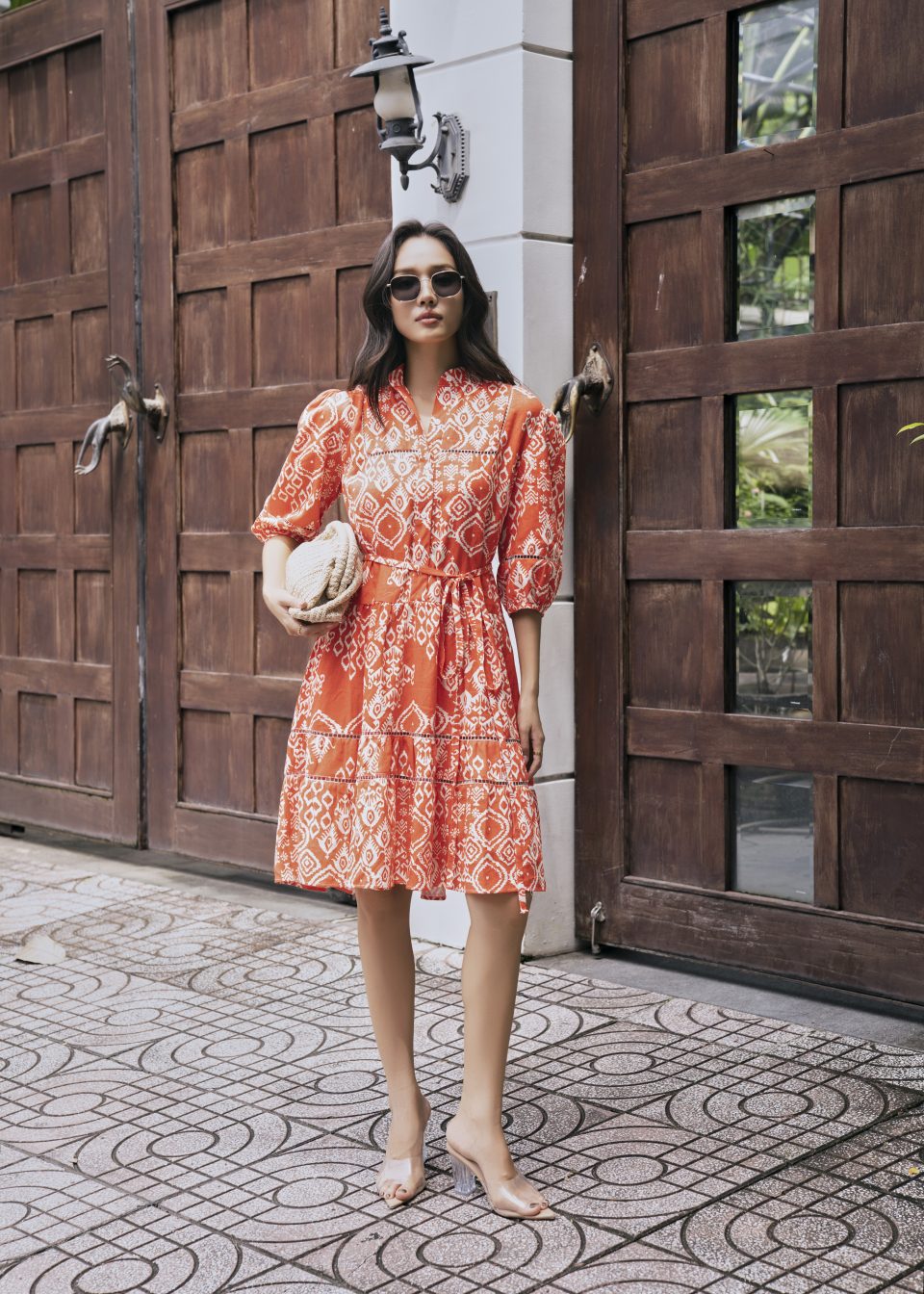 Soft Amber Bow Mini Dress