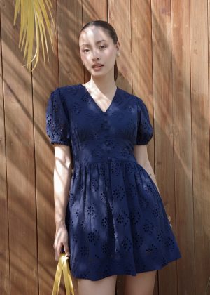 Linen Midnight Blue Floral Dress