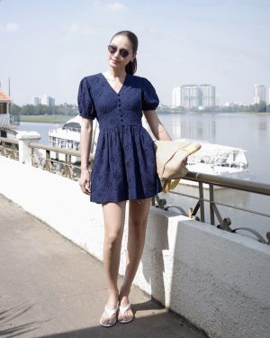 Linen Midnight Blue Floral Dress