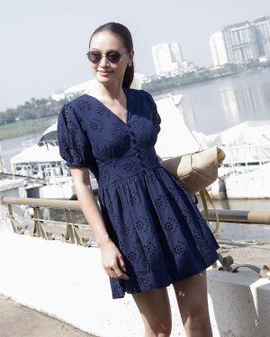 Linen Midnight Blue Floral Dress