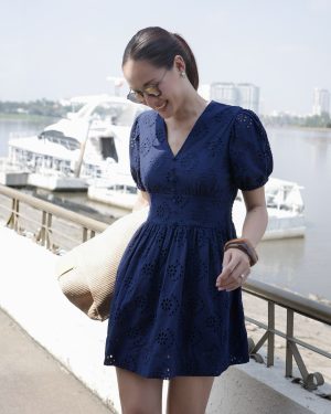 Linen Midnight Blue Floral Dress