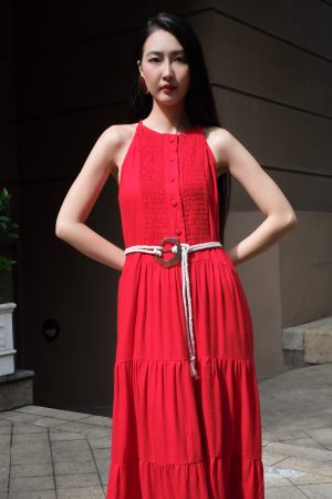 Linen Ruby Red Dress