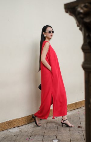 Linen Ruby Red Dress