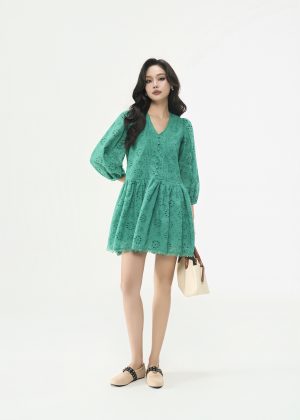 Linen Leaf Green Floral Dress