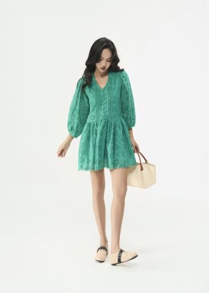 Linen Leaf Green Floral Dress