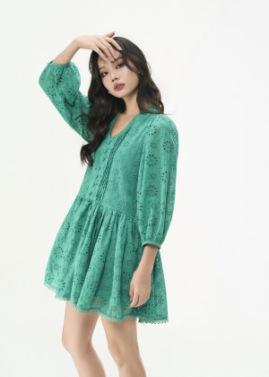 Linen Leaf Green Floral Dress