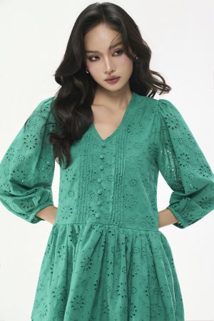 Linen Leaf Green Floral Dress