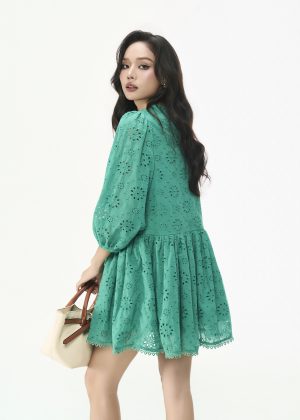 Linen Leaf Green Floral Dress