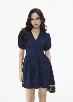 Linen Midnight Blue Floral Dress