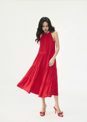 Linen Ruby Red Dress