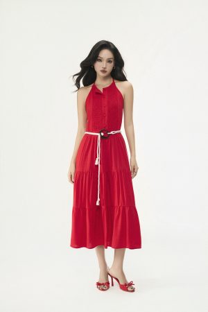 Linen Ruby Red Dress