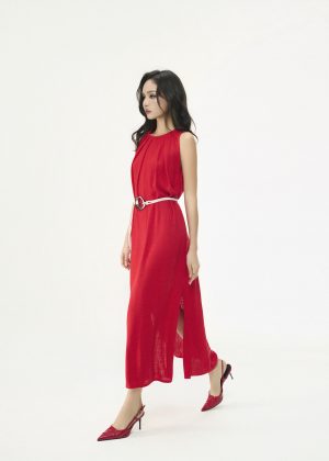 Linen Ruby Red Dress
