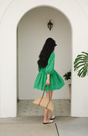 Emerald Eyelet Puff Sleeve Mini Dress