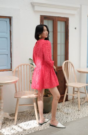 Crimson Floral Eyelet Babydoll Dress